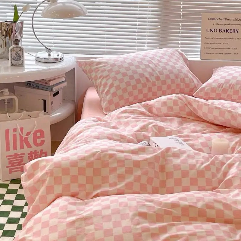 Korean Solid Purple Bedding Set Soft Flat Sheet Duvet Cover Pillowcase Polyester Bed Linen Twin Queen Full Size Quilt Cover Set