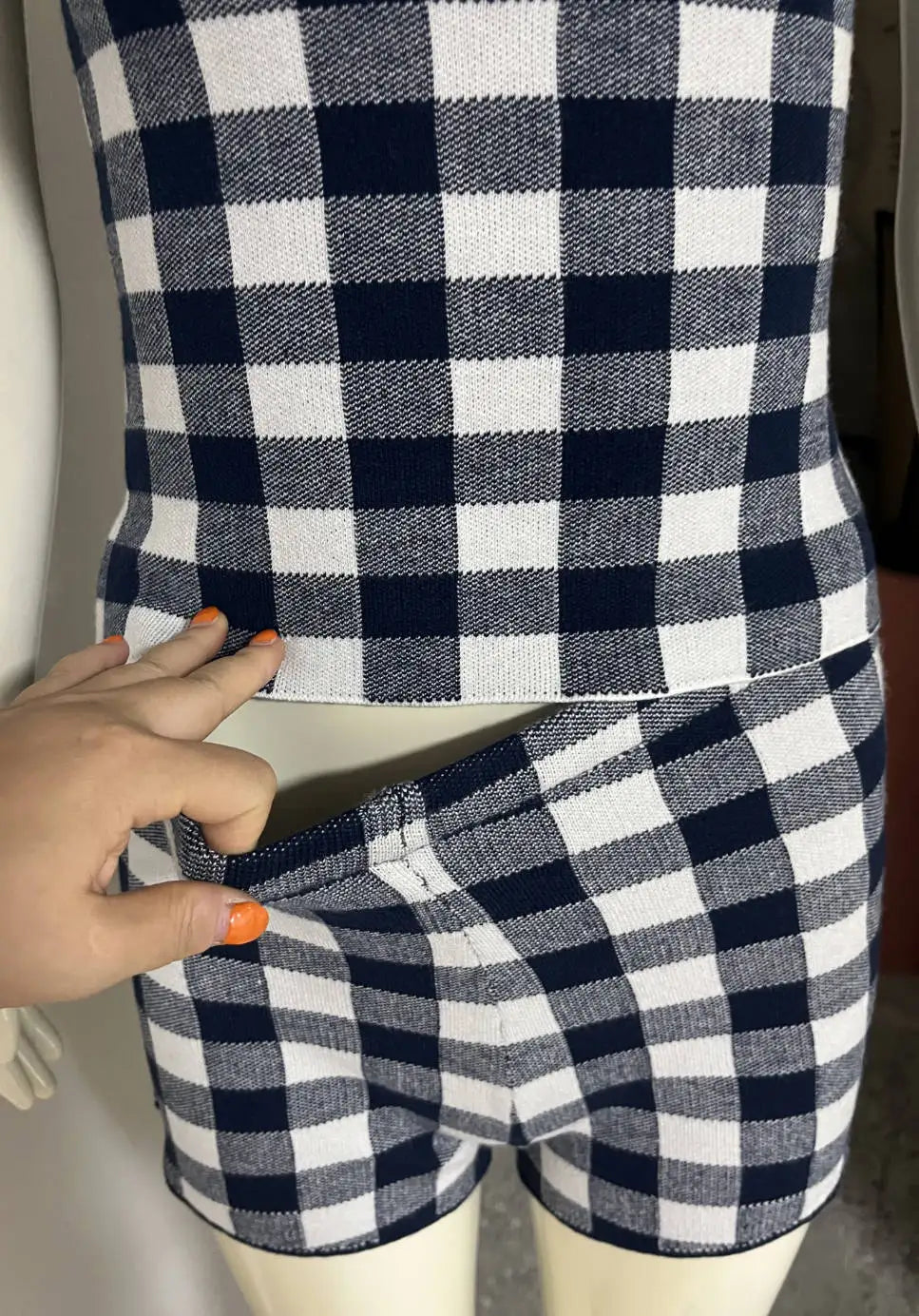Black Checkered Cami Top And Shorts Set