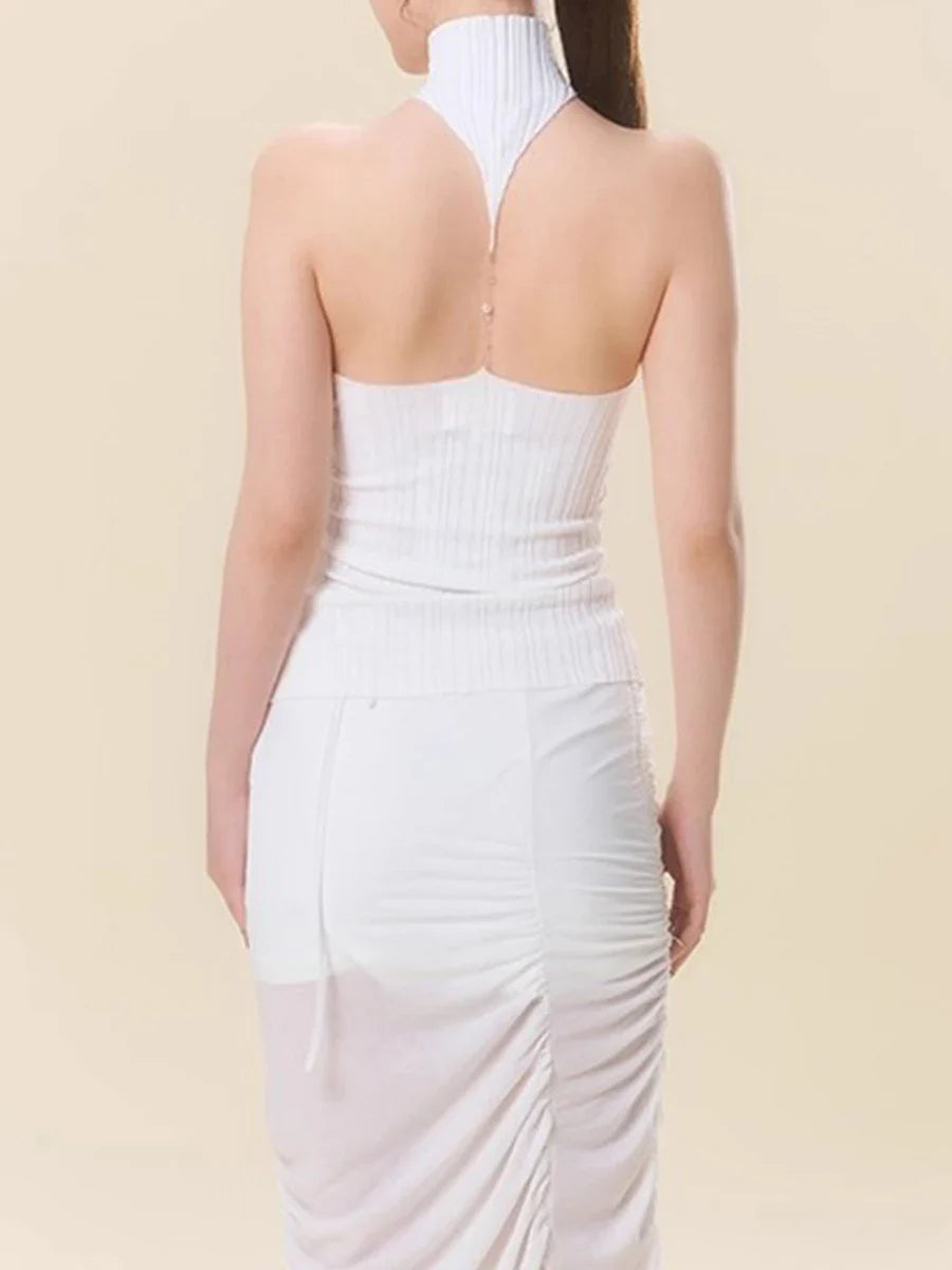 Solid Halter Folds Strapless Top