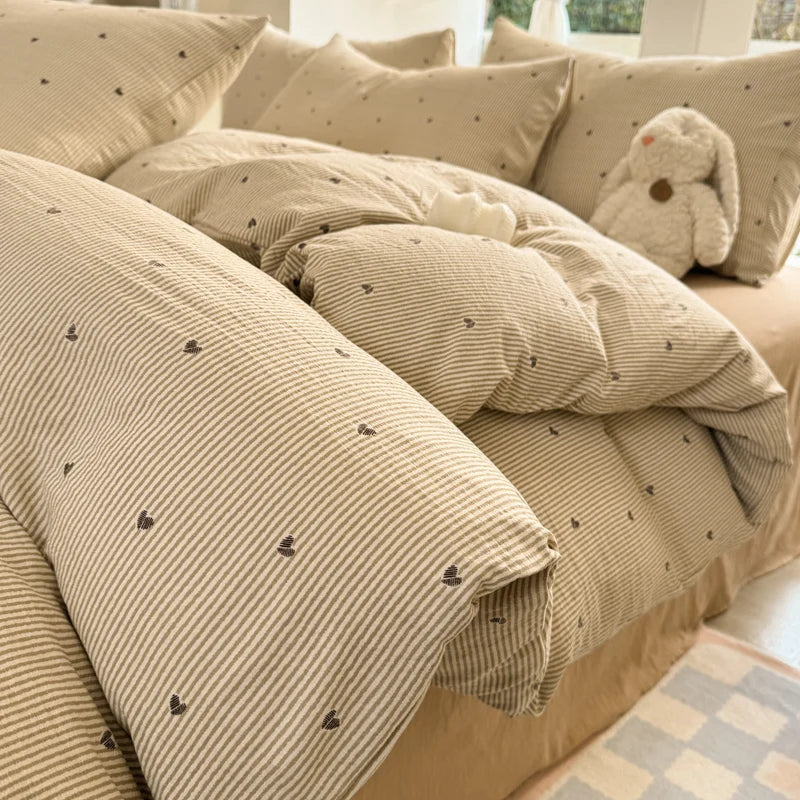 Korean Bow Bedding Sets For Girls 2025 New Duvet Cover Set Queen Full Size Flat Bed Sheet Quilt Cover Pillowcase Kawaii