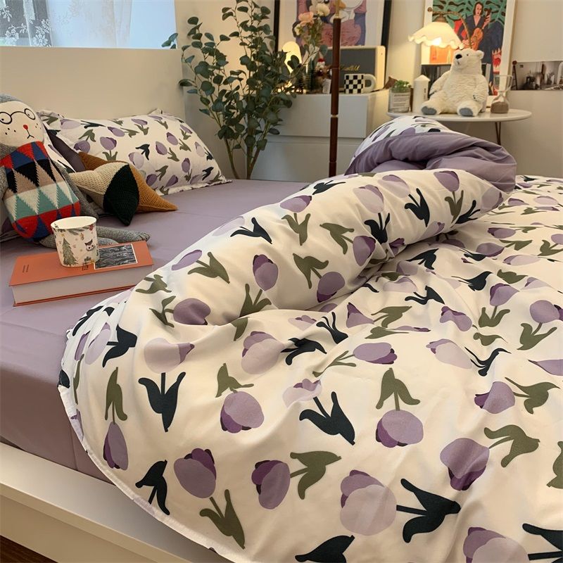 Floral Bedding Set with Duvet Cover Flat Sheet with Pillowcases Kids Queen Full Size Boys Girls Bed Linen