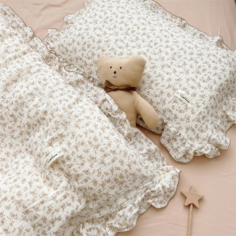 Korean Baby Girl Crib Bedding Set Bunny Rose Cherry Floral Cotton Muslin Cot Bedding Kit Duvet Cover Pillowcase No Filler