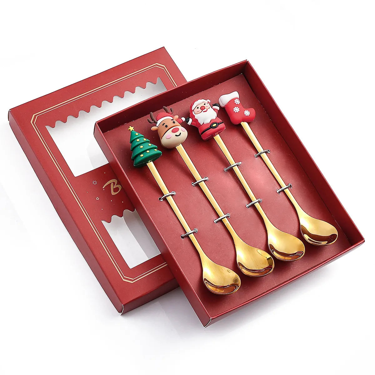 6/4/2PCS Christmas Gift Glod Spoon Fork Set Elk Christmas Tree Decoration Dessert Scoop Fruit Fork Coffee Spoon Cutlery Set