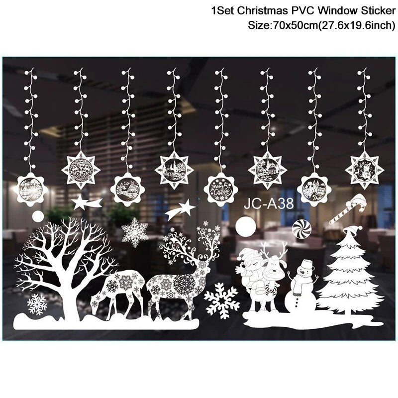 Christmas Window Stickers Santa Claus Snowflake DIY Wall Decal Christmas Decorations For Home New Year Ornaments Gift