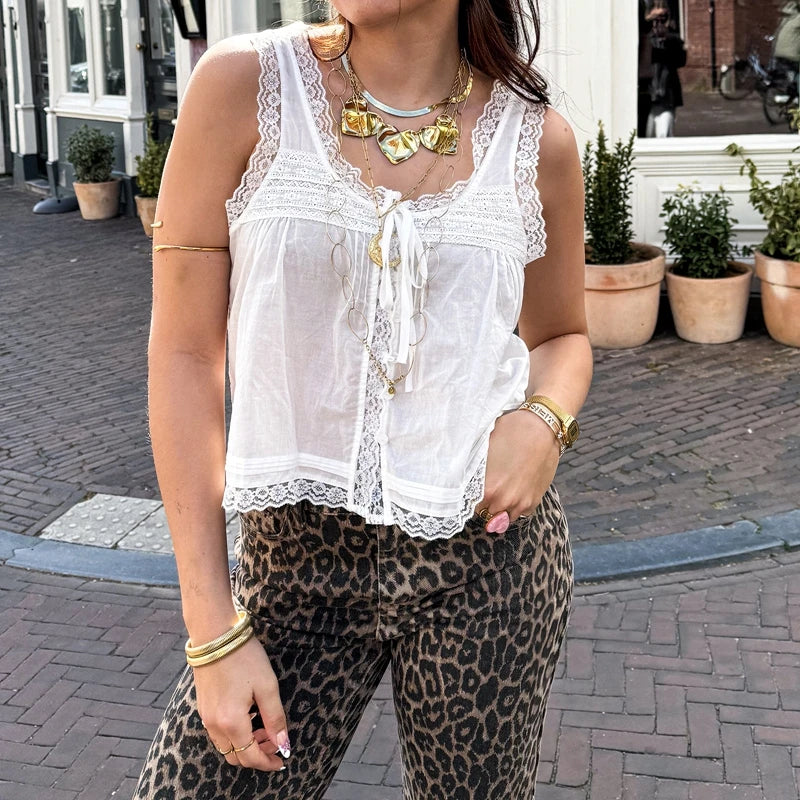 White Peplum Lace Up Tank Top