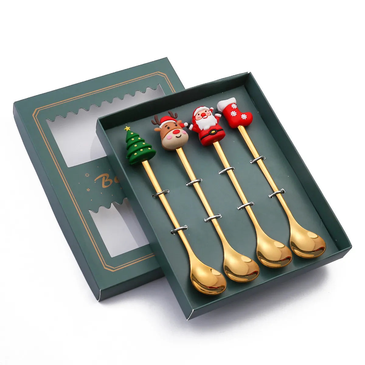6/4/2PCS Christmas Gift Glod Spoon Fork Set Elk Christmas Tree Decoration Dessert Scoop Fruit Fork Coffee Spoon Cutlery Set