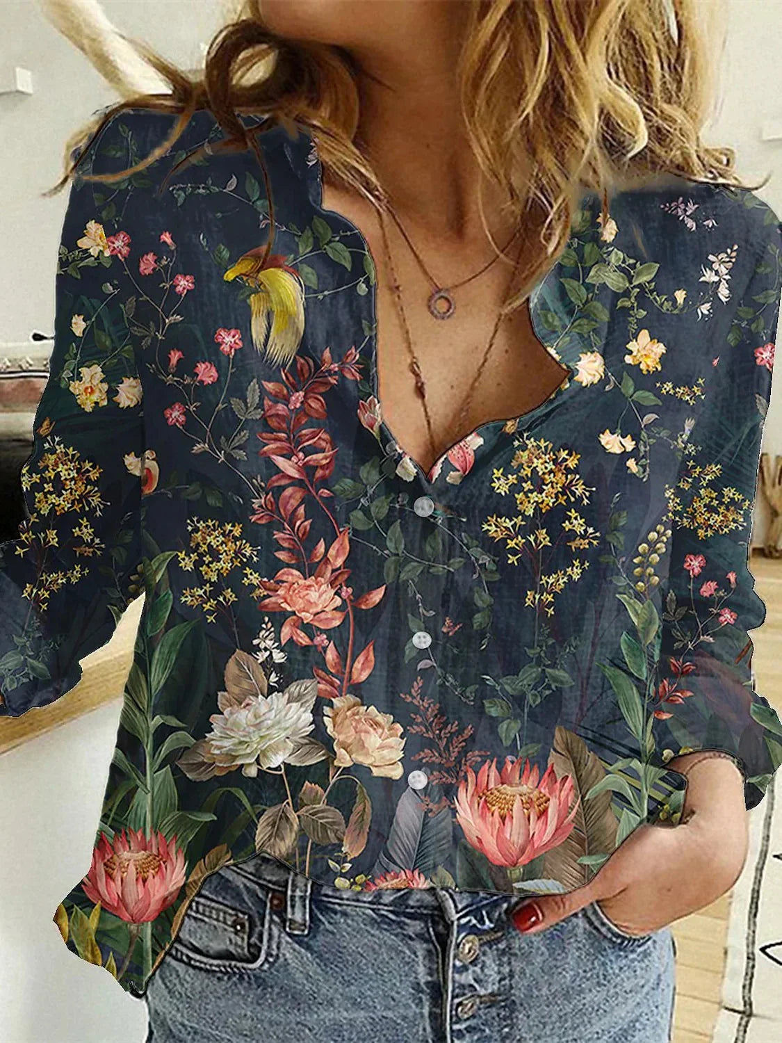 Button-Down Printed Blouse