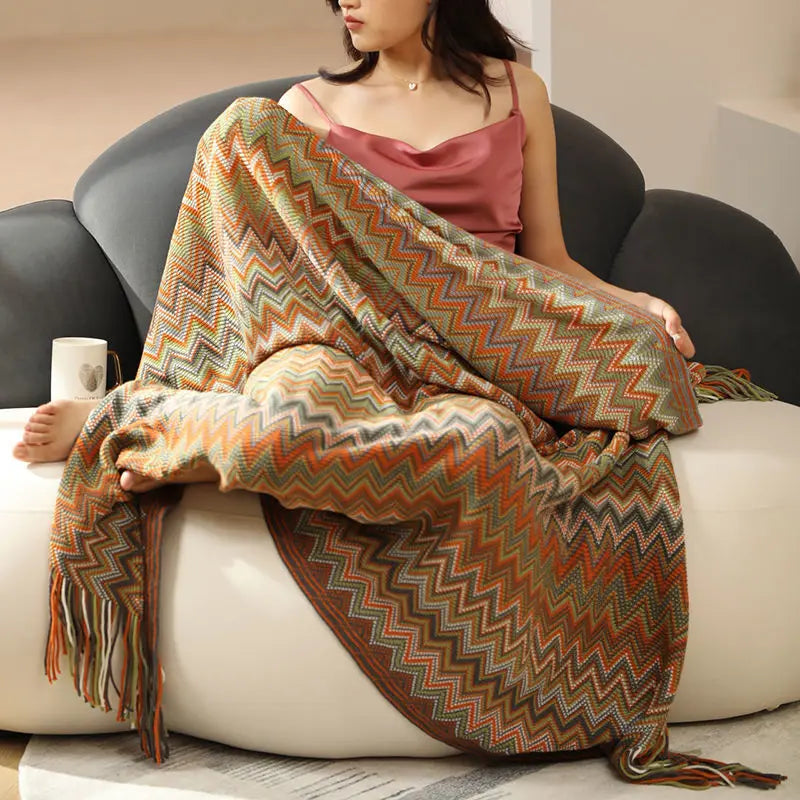 Light Knit Stripe Blanket Super Soft Bohemia Blanket For Bed Throw Blanket With Tassel Plush Warm Home Decorative Blankets