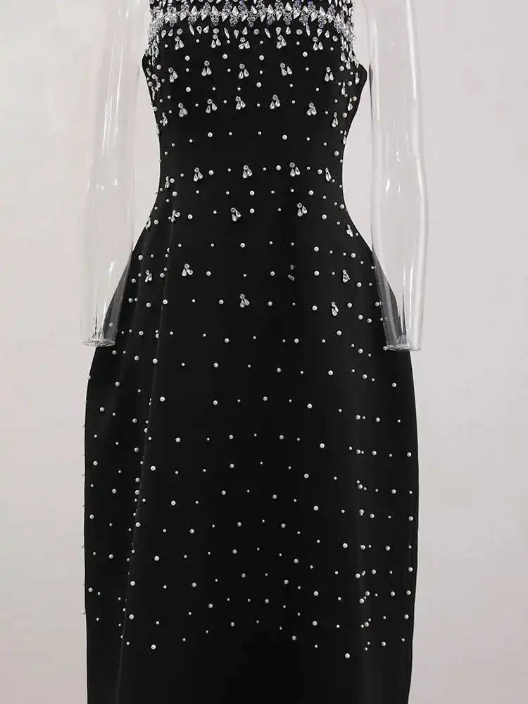 Back Diamond Stones Flare Strapless Mini Dress