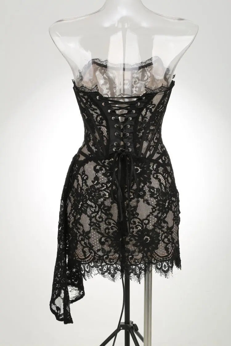 Lace Corset Draped Mini Dress
