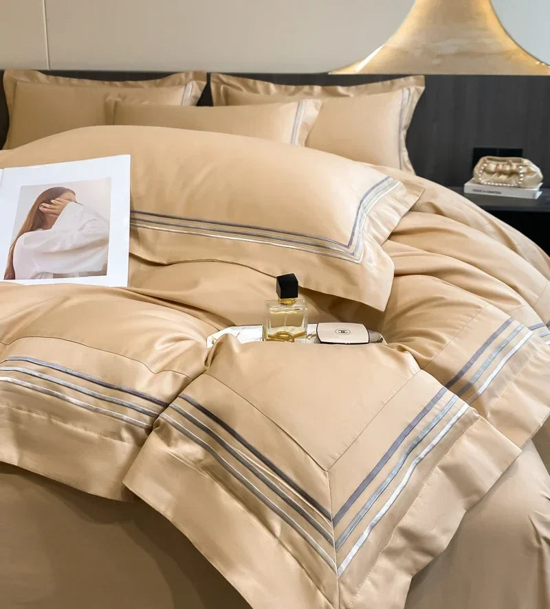 1Set 200S Luxury 100% Cotton Hotel Style Bedding Set Pure Cotton Duvet Cover Fitted sheets Style Pillowcase