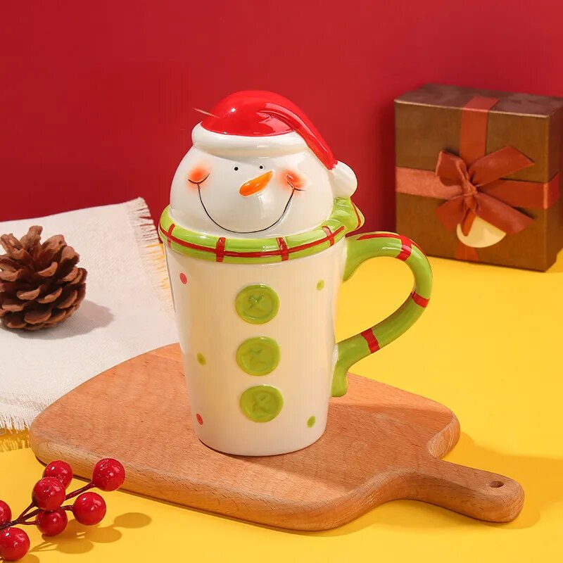 Santa Claus Coffee Mug with Lid Cute Ceramic Christmas Water Cup Fine Home Office Breakfast Oatmeal Milk Mug Cartoon Present New