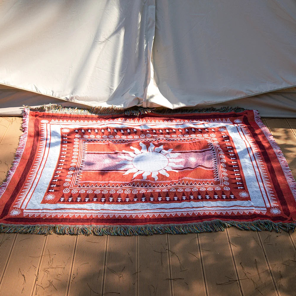 Retro Boho Cotton Linen Blanket Sofa Towel Knit Bohemian Bedspread Pad Mat Bohemian Throw Travel Bedspread Sofa Cover Blankets