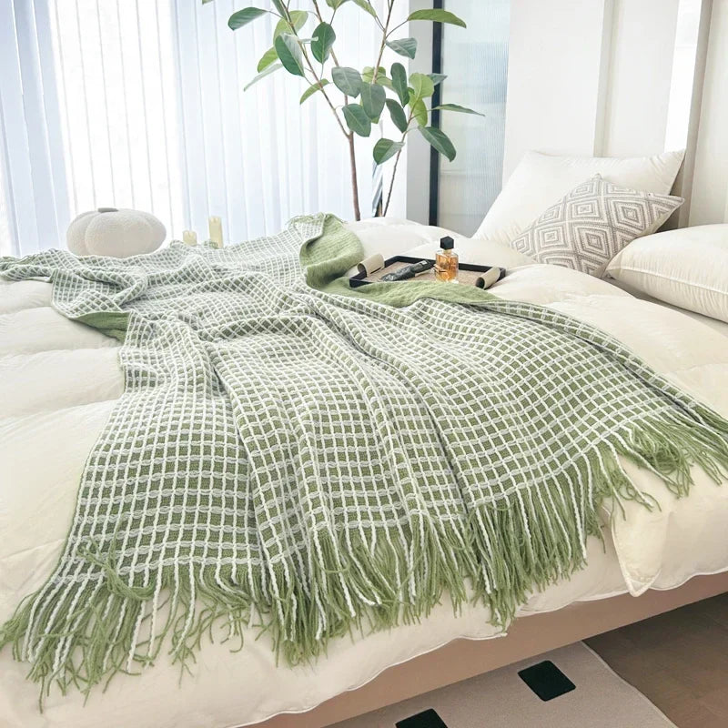 Modern Plaid Tassels Bed Flag Bed Tail Scarf Runner Upscale Household Bedroom Hotel Flag Bed End Towel End Blanket