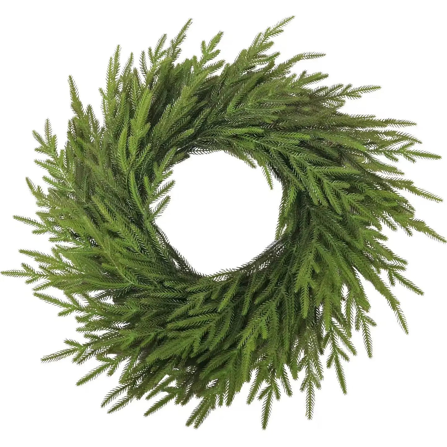 24" Real Touch Norfolk Pine Wreath for Front Door Artificial Christmas Wreath Green Faux Pine Wreath for Wall Windows Decor