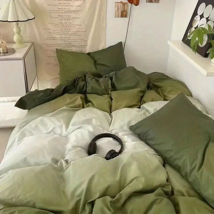 Solid Grey Matcha Color Bedding Set Adults Kids Twin Full Queen Size Bed Flat Sheet Duvet Cover Set Pillowcases Simple Bed Linen