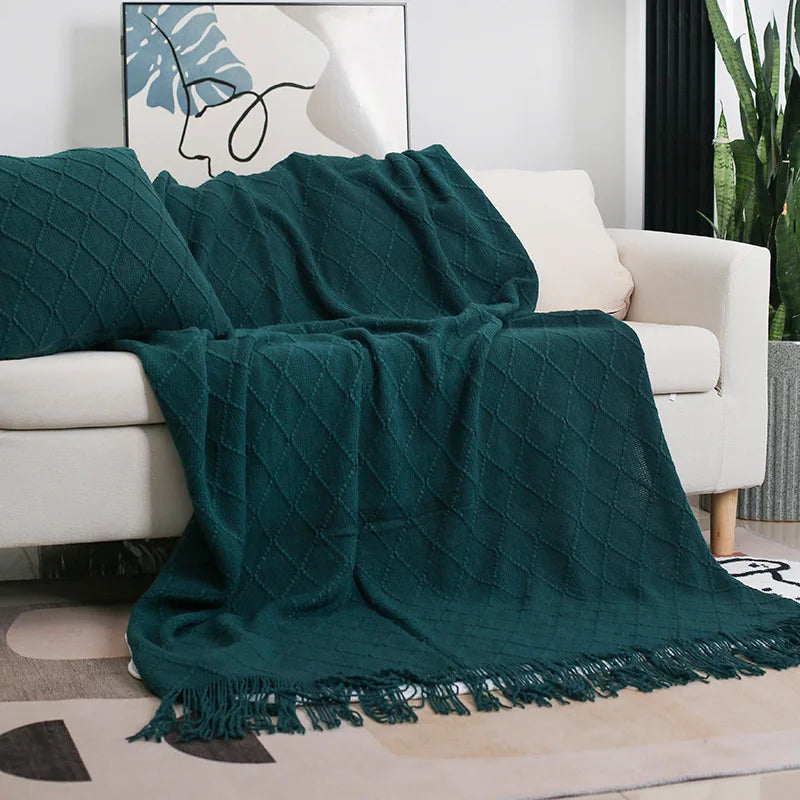 Nordic Knitted Shawl Sofa Blanket with Tassels Scarf Sofa Emulation Fleece Throw Blanket TV Blankets Bed End Decor Drop Ship