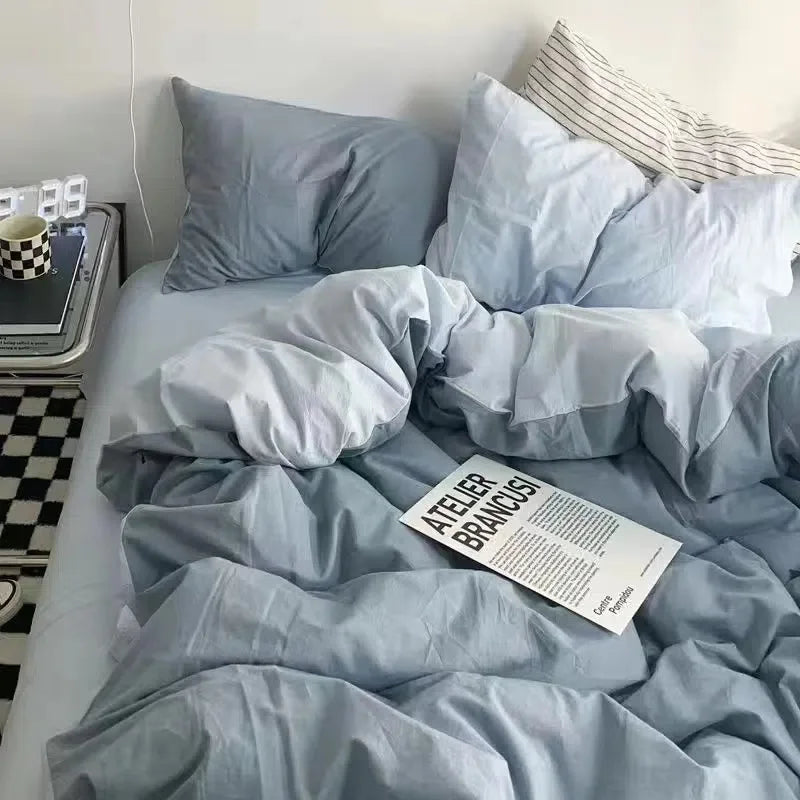 Solid Grey Matcha Color Bedding Set Adults Kids Twin Full Queen Size Bed Flat Sheet Duvet Cover Set Pillowcases Simple Bed Linen