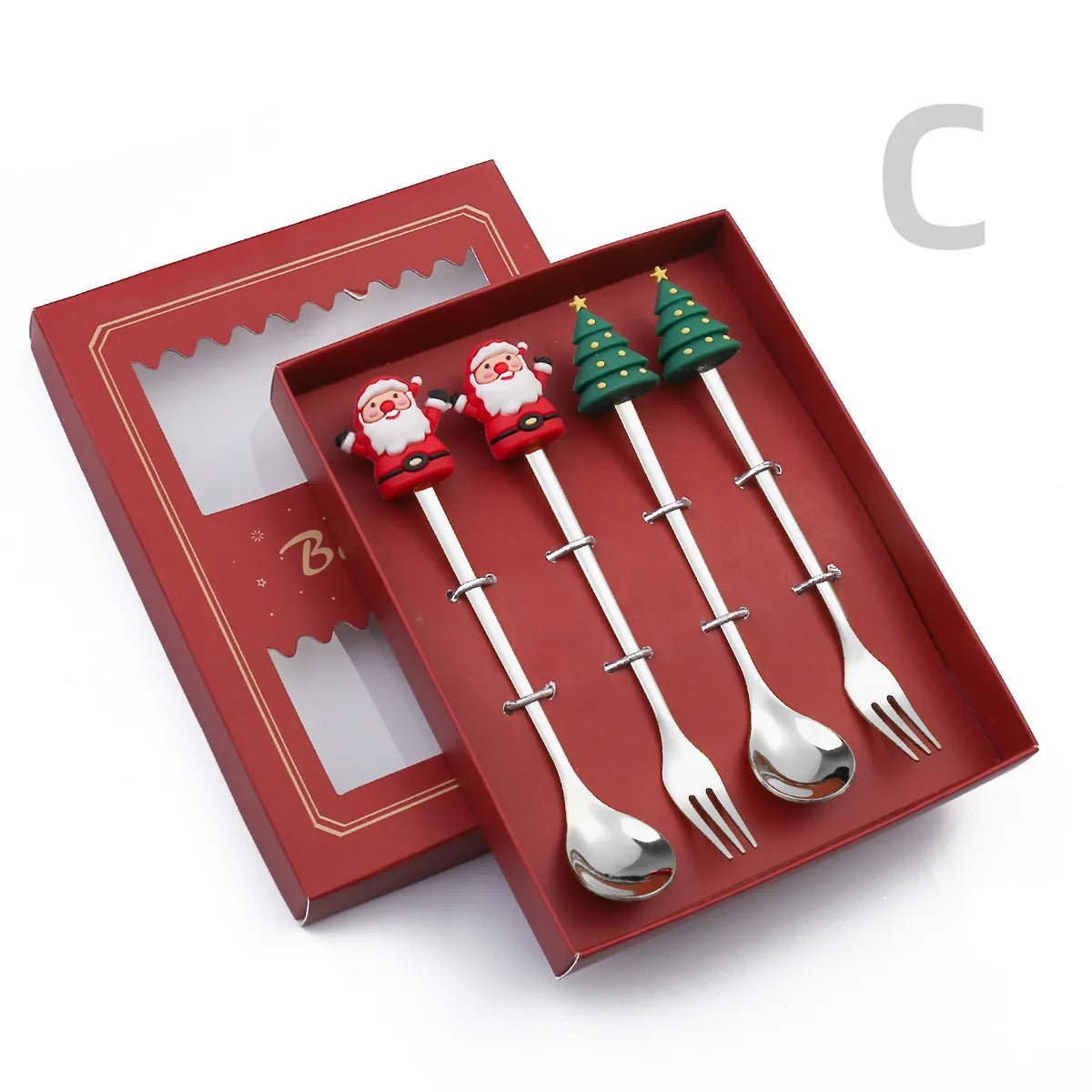 6/4/2PCS Christmas Gift Glod Spoon Fork Set Elk Christmas Tree Decoration Dessert Scoop Fruit Fork Coffee Spoon Cutlery Set