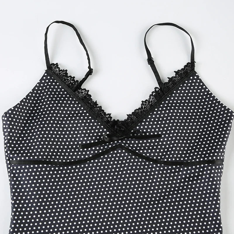 Black Polka Dot Spaghetti Strap V-neck Long Dress