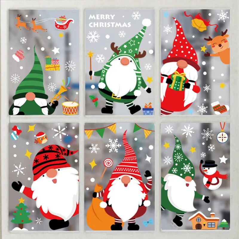 Christmas Window Stickers Santa Claus Snowflake DIY Wall Decal Christmas Decorations For Home New Year Ornaments Gift