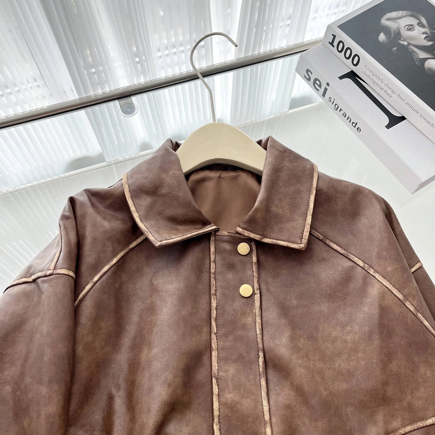 Faux Leather Zipper Over-shirt Jacket