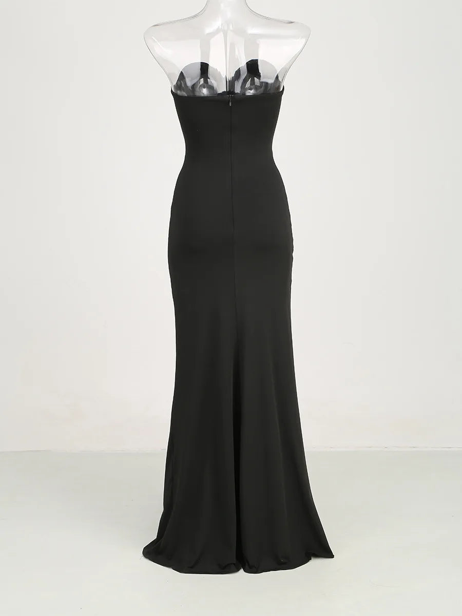 Black Twisted Cut-Out Strapless Maxi Dress