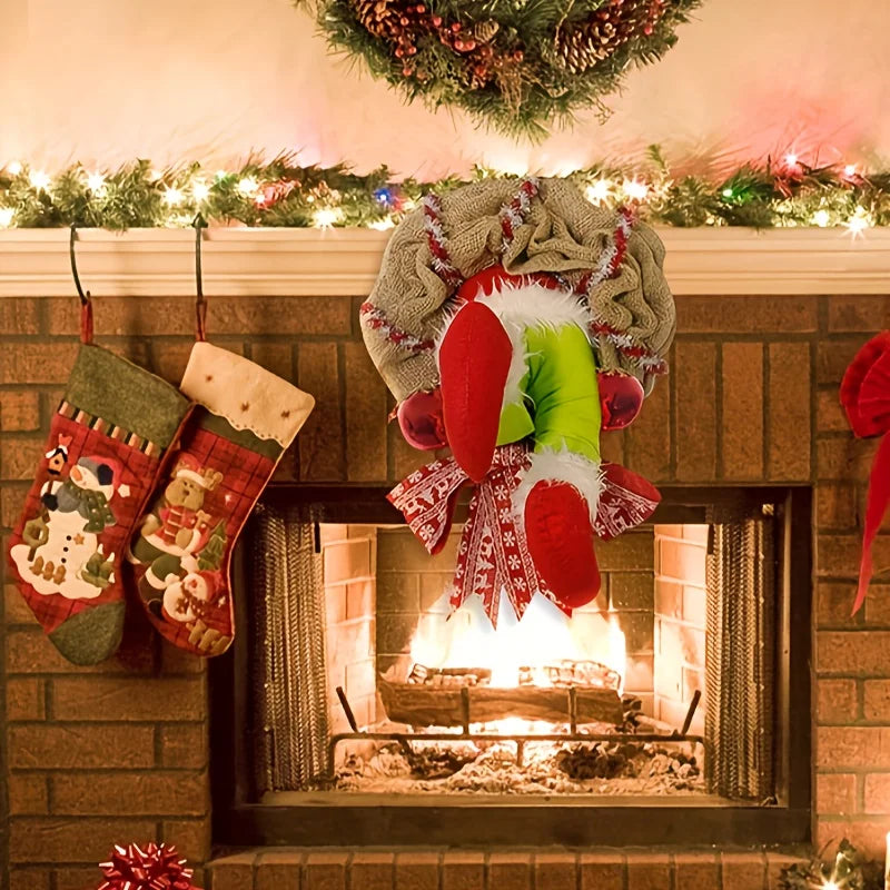 17.72inch Christmas Thief Wreath .Christmas Elf Leg Wreath . Christmas Burlap Wreath . Holiday Decoration