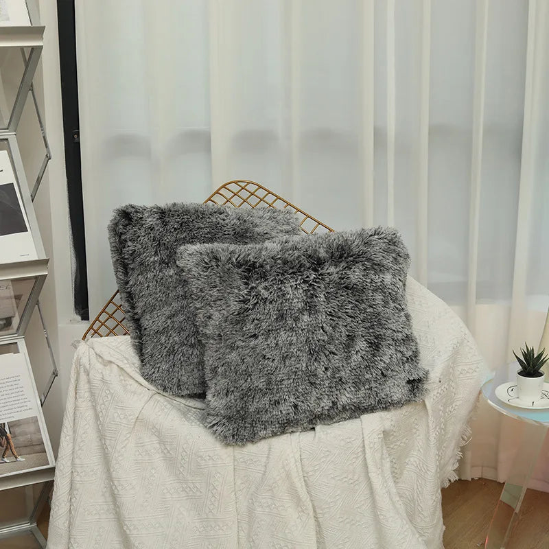 Luxury Faux Fur Throw Pillow Cover Super Soft Cushion Case for Sofa Bed Living Room Fluffy Cushion Cover 45x45 CM Home Decro