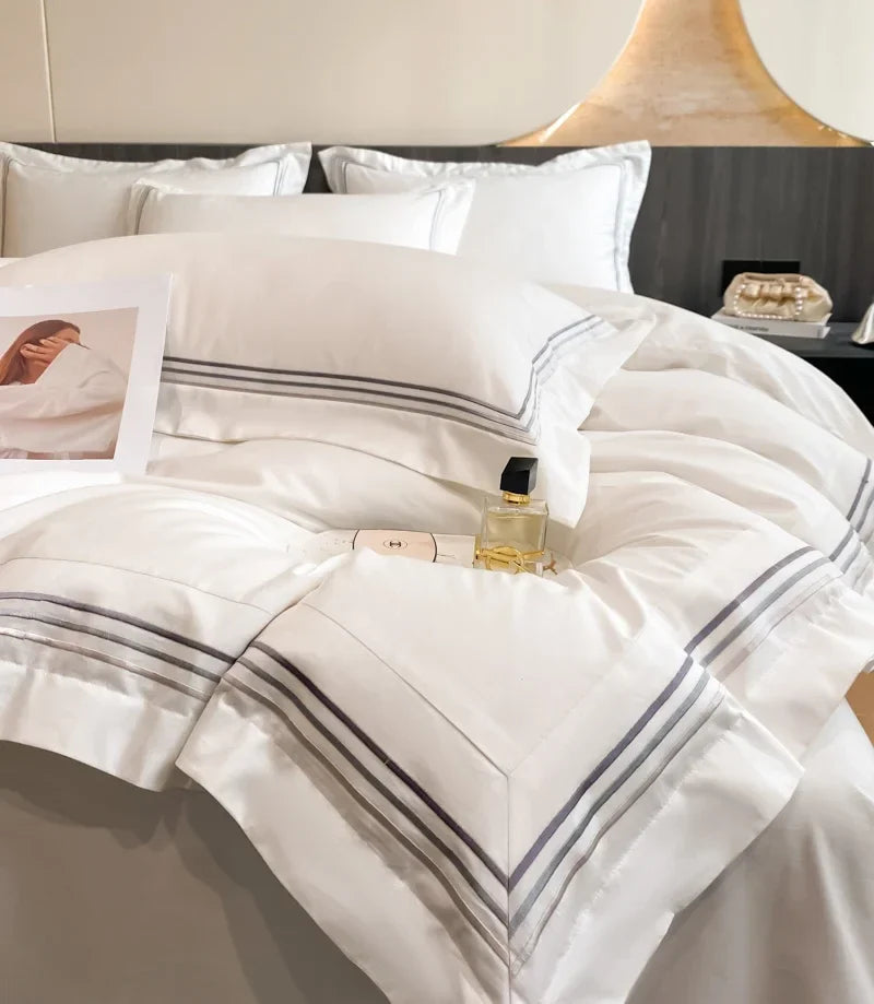 1Set 200S Luxury 100% Cotton Hotel Style Bedding Set Pure Cotton Duvet Cover Fitted sheets Style Pillowcase