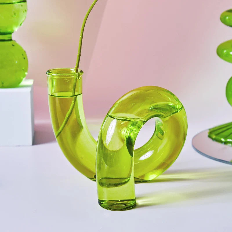 Lazzy House Candle Holders Decoration Wedding Nordic Green Glass Candlestick Home Decor Vases Christmas Gift Home Candles