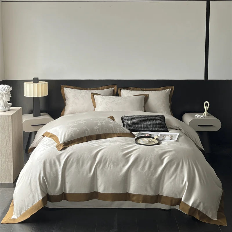 Lyocell Cotton Bed Linens Jacquard Bedding Set Sheet Pillowcase Quilt Cover Ru Queen King Size