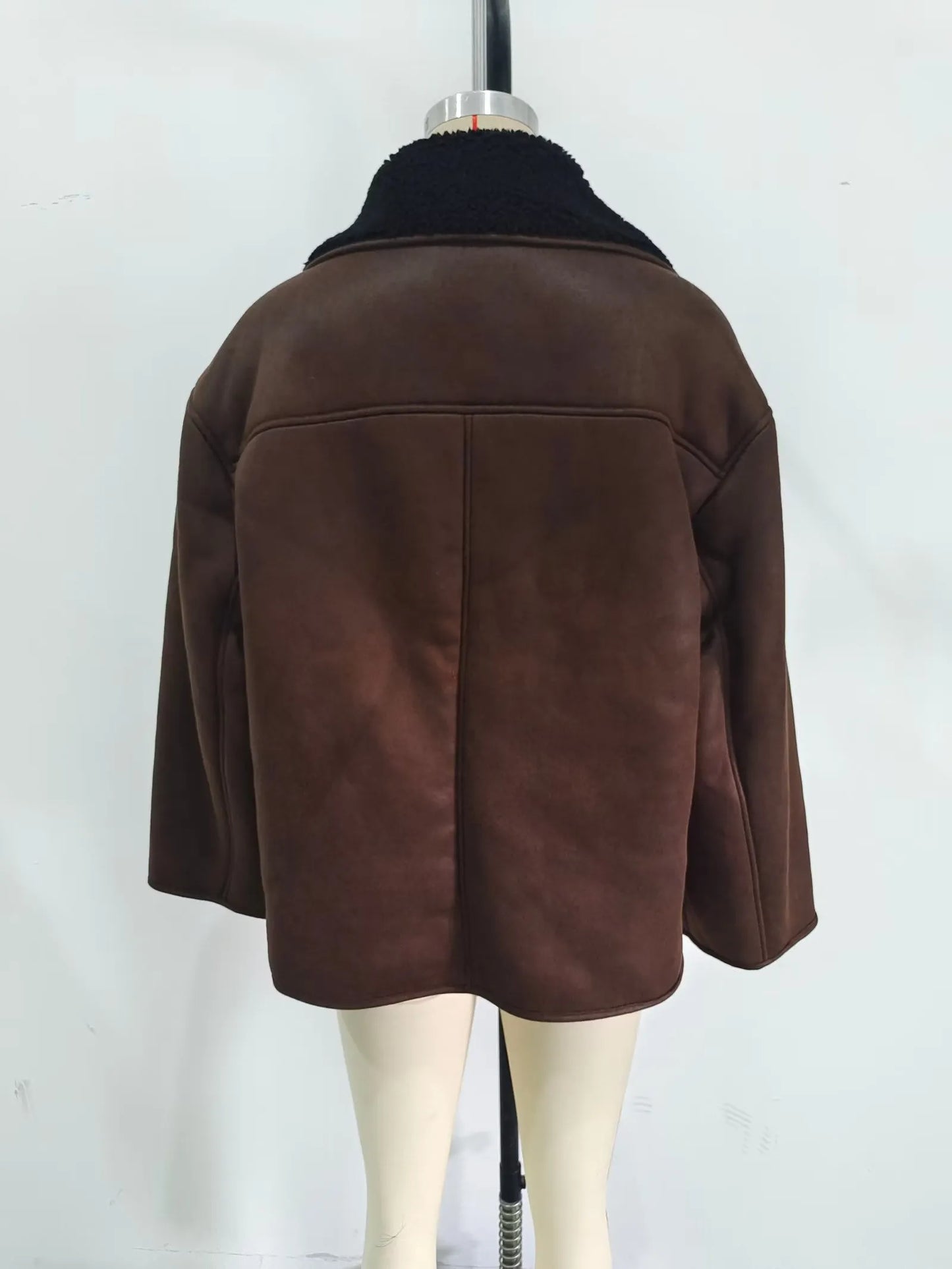 Brown Faux Leather Black Lining Fur Jacket