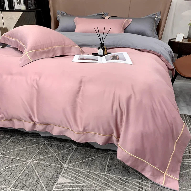 European Luxury Bedding Set Luxury Embroidery Washed Silk Duvet Cover Bed Sheets and Pillowcases King Size Bedding Set