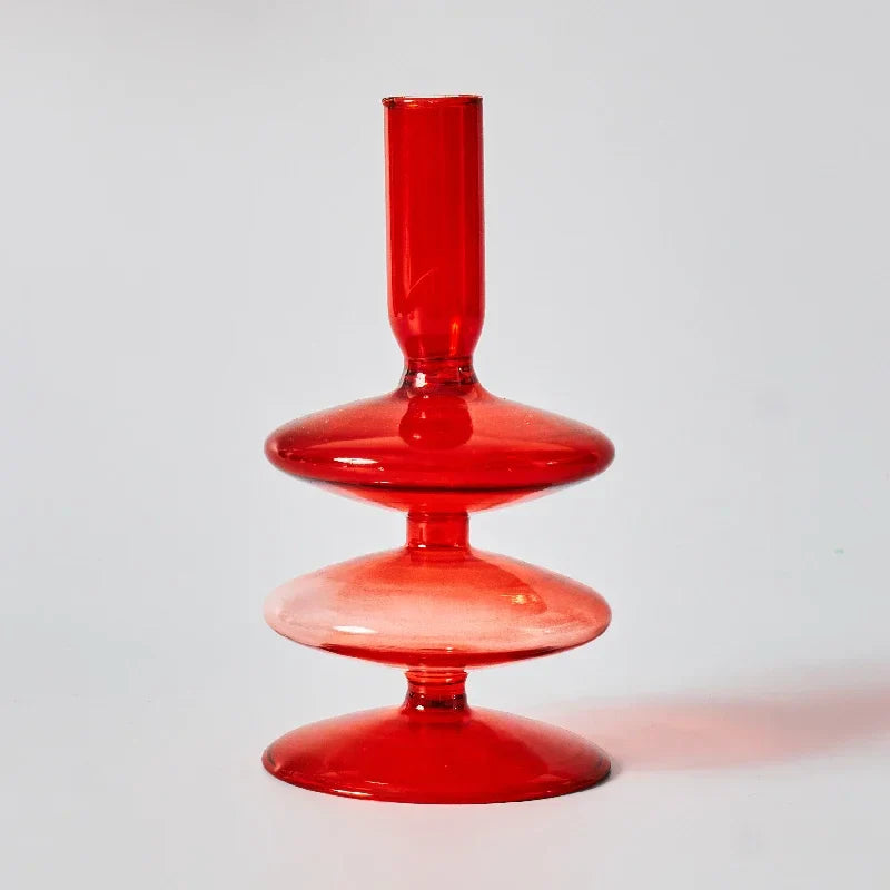 Creative Red Glass Taper Candle Holder Christmas Gift Wedding Table Decoration Home Decoration DryFlower Vase