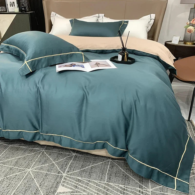 European Luxury Bedding Set Luxury Embroidery Washed Silk Duvet Cover Bed Sheets and Pillowcases King Size Bedding Set