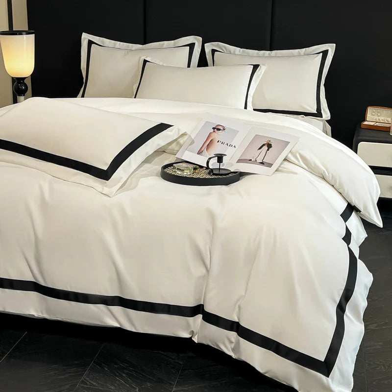 Luxury Hotel Bedding Sets Thick Brushed Bed Sheets White Duvet Cover Set Pillowcase Four Piece Fully Enclosed for Home Gift