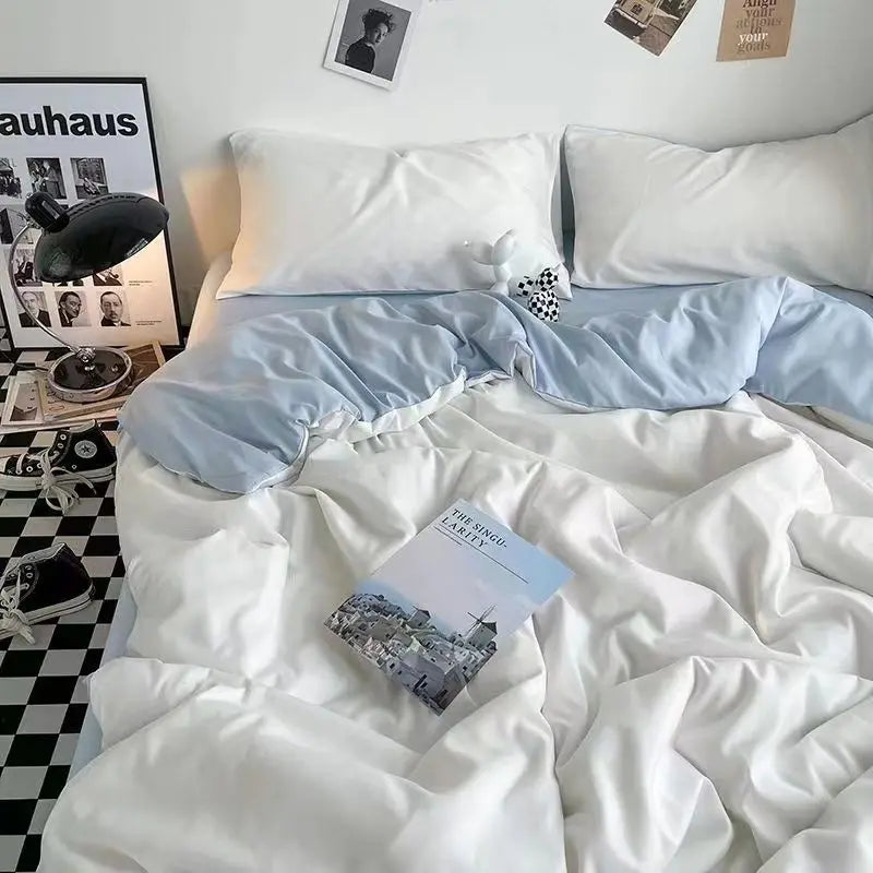 Solid Grey Matcha Color Bedding Set Adults Kids Twin Full Queen Size Bed Flat Sheet Duvet Cover Set Pillowcases Simple Bed Linen
