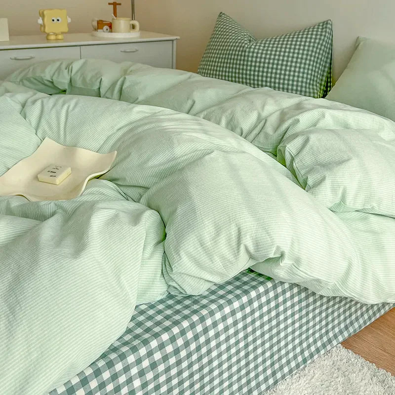 Japanese Style Bedding Set Flat Sheet Pillowcases Duvet Cover No Filler Single Full Size Spring Summer Hotel Bed Linens