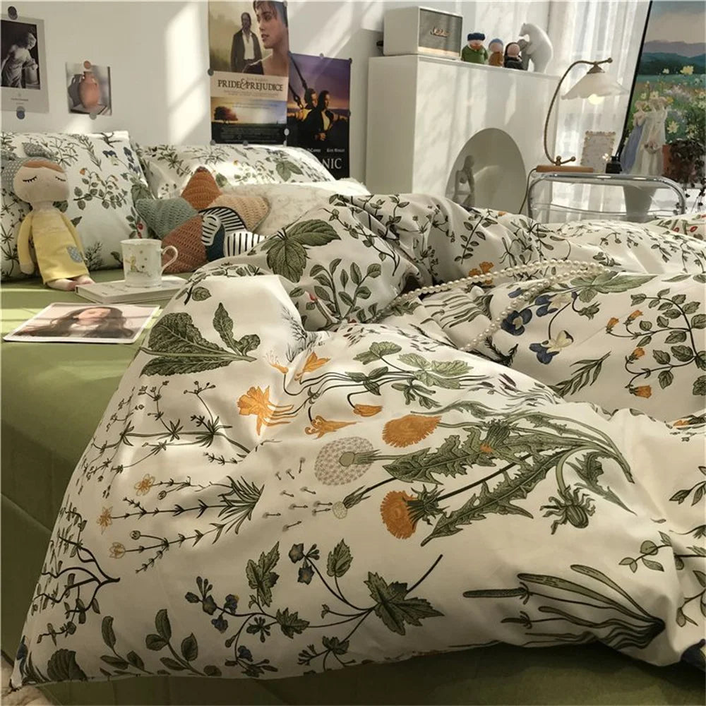 Girls Duvet Cover Pink Bow Kawaii Bedding Set Polyester Bedclothes Sheet Pillowcase Twin Full Queen Size Ins Floral Bedspread