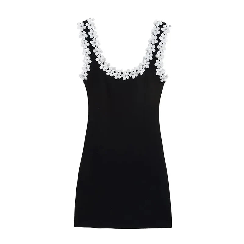 Mini Dress with Floral Strap Details