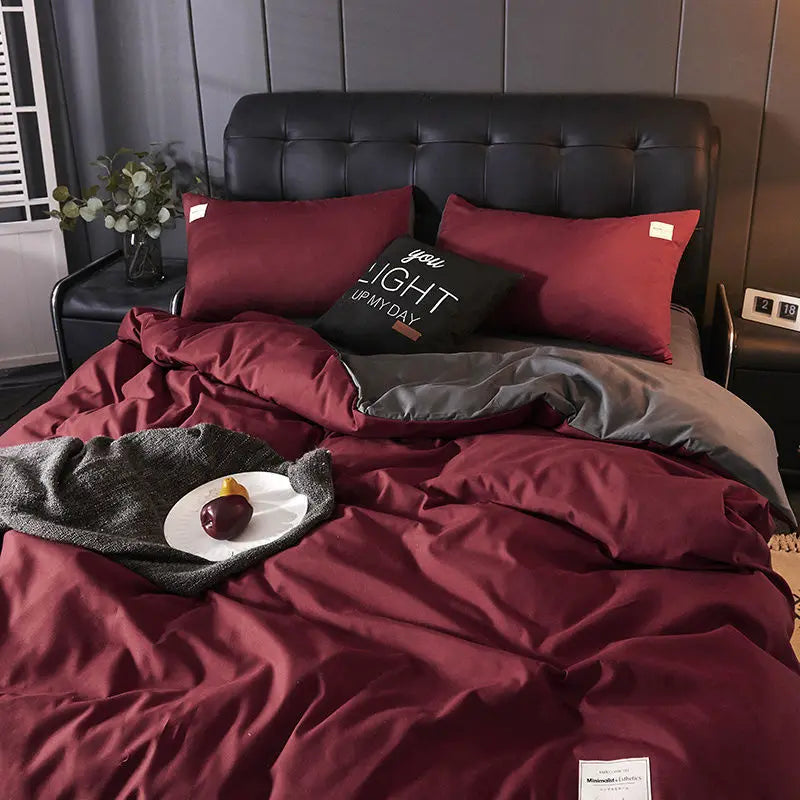 Solid Blue Duvet Cover Set Flat Sheet with Pillowcases 2023 New Twin Full Size Boys Girls Bed Linen Grey Green Bedding Kit