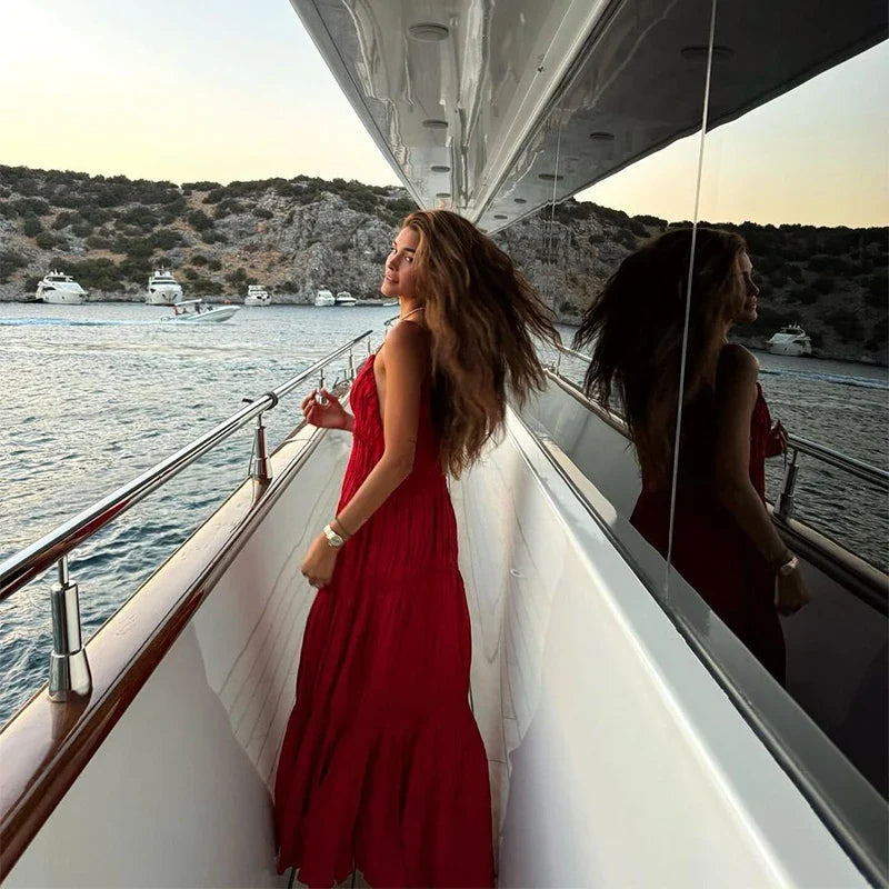 Sling V-neck A-line Long Dress