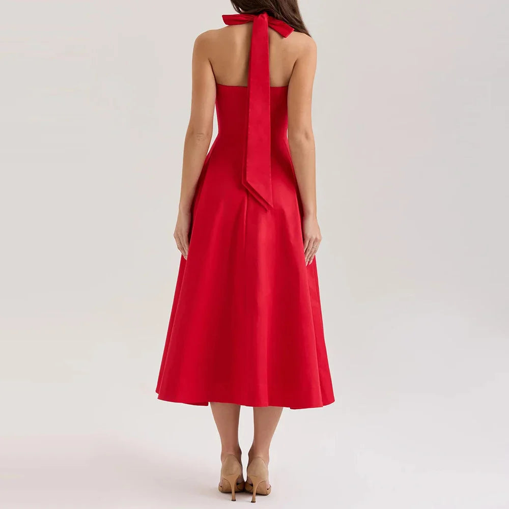 Printed Halter Flare Midi Dress