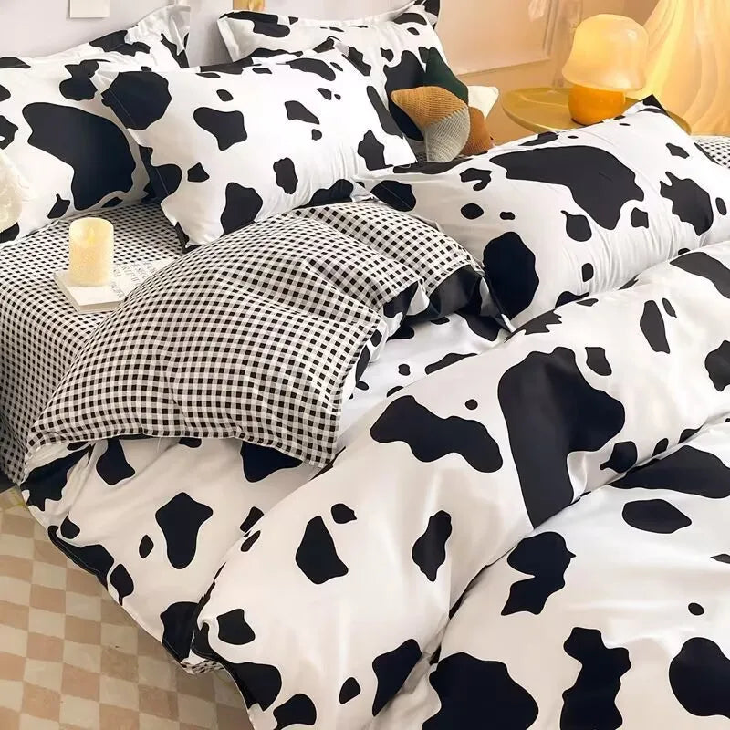 Korean Style Fashion Bedding Set Kids Adults Twin Full Queen Size Blue Bed Flat Sheet Duvet Cover Pillowcases Floral Bed Linen