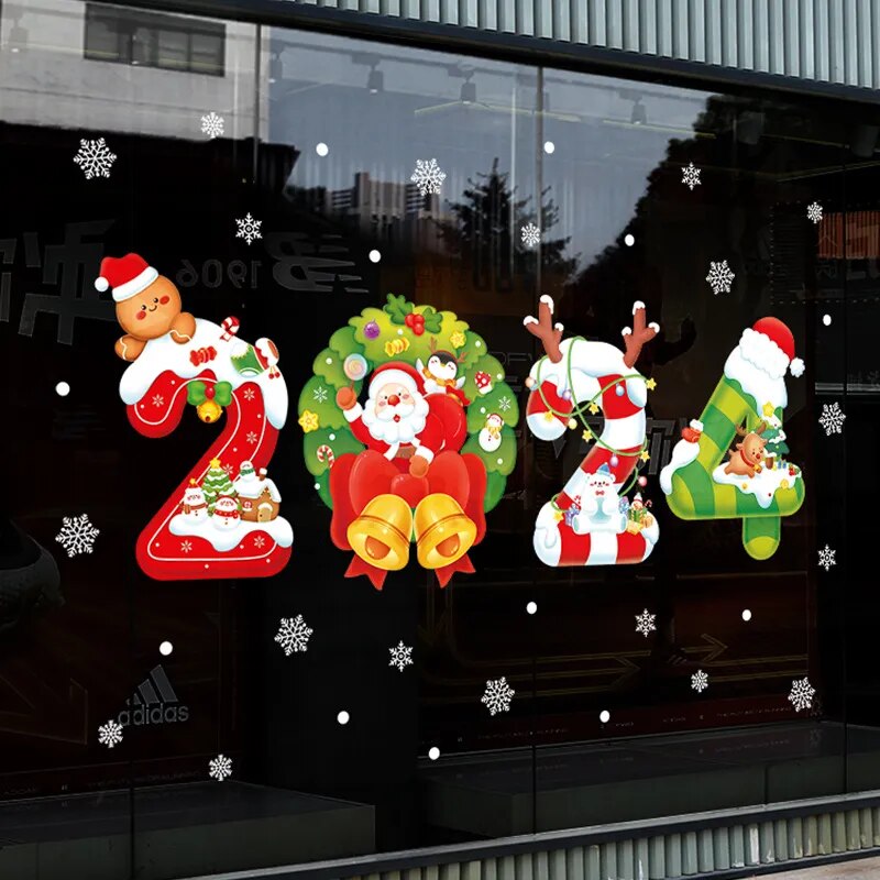 Christmas Window Stickers Santa Claus Snowflake DIY Wall Decal Christmas Decorations For Home New Year Ornaments Gift