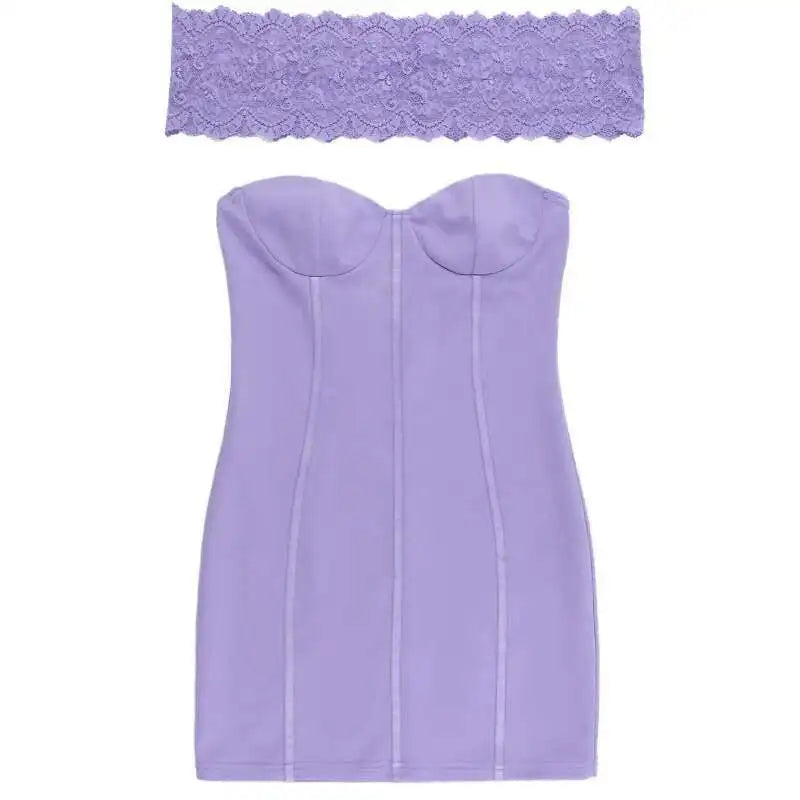 Purple Lace Off-shoulder Mini Dress