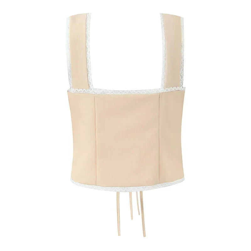 Lace Spliced V Neck Tank Top