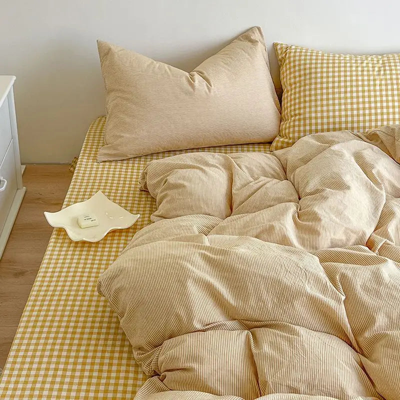 Japanese Style Bedding Set Flat Sheet Pillowcases Duvet Cover No Filler Single Full Size Spring Summer Hotel Bed Linens