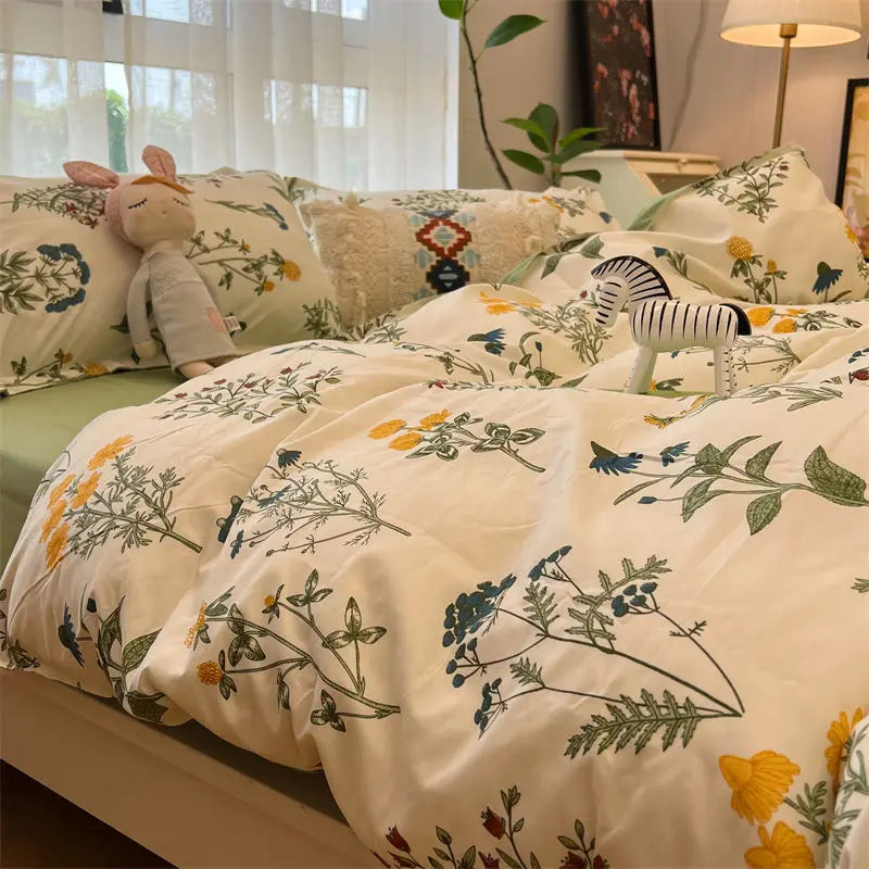 Duvet Cover Set for Boys and Girls, Cute Sweetheart, Flat Sheet, Pillowcase, Floral Bed Linen, Twin Queen Size, Home Bedding Kit